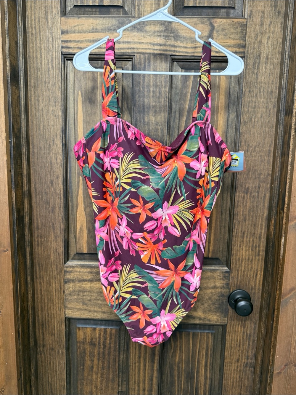 Floral One-Piece Swimsuit - Burgundy Pink Tropical Print